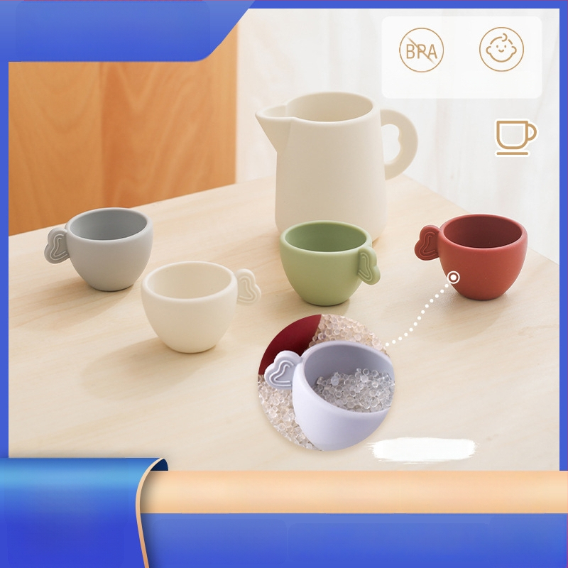 Vaikų silikono arbatų rinkinys – vaidybos virtuvės žaislas, 4-6 metų, silikono medžiaga, lavina rankų-akių koordinaciją ir vaizduotę