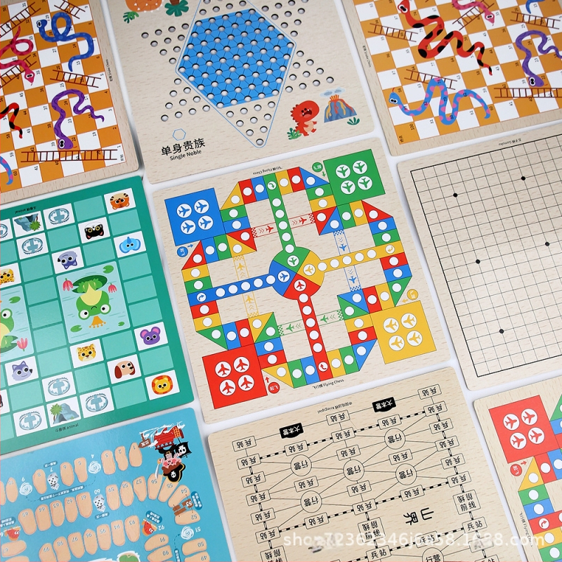 Du viename medinis ugdymo stalo žaidimas vaikams: Gomoku ir skrydžio šachmatai su nešiojama dovanų dėžute; skatina intelektinę plėtrą ir rankos-akių koordinaciją.