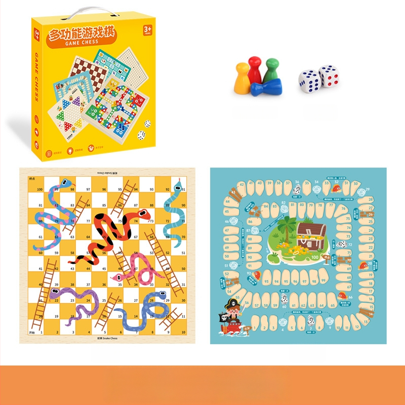 Du viename medinis ugdymo stalo žaidimas vaikams: Gomoku ir skrydžio šachmatai su nešiojama dovanų dėžute; skatina intelektinę plėtrą ir rankos-akių koordinaciją.