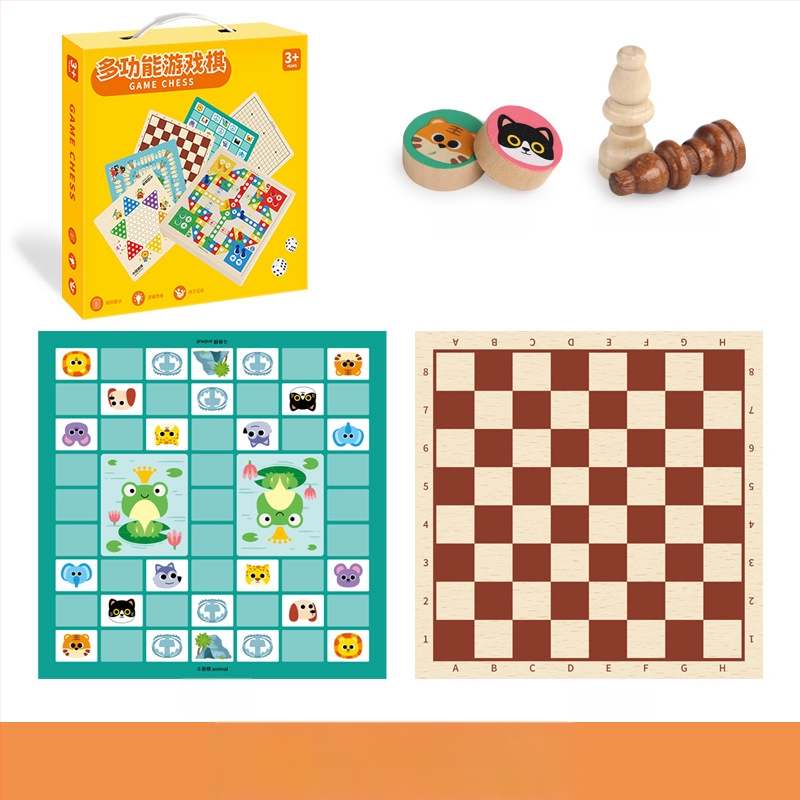 Du viename medinis ugdymo stalo žaidimas vaikams: Gomoku ir skrydžio šachmatai su nešiojama dovanų dėžute; skatina intelektinę plėtrą ir rankos-akių koordinaciją.