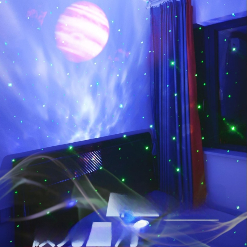 Mėnulio lemputė su žvaigžčių dangaus projektoriumi, USB maitinimas, Bluetooth garsiakalbis, LED atmosferos šviesa, staliniam naudojimui