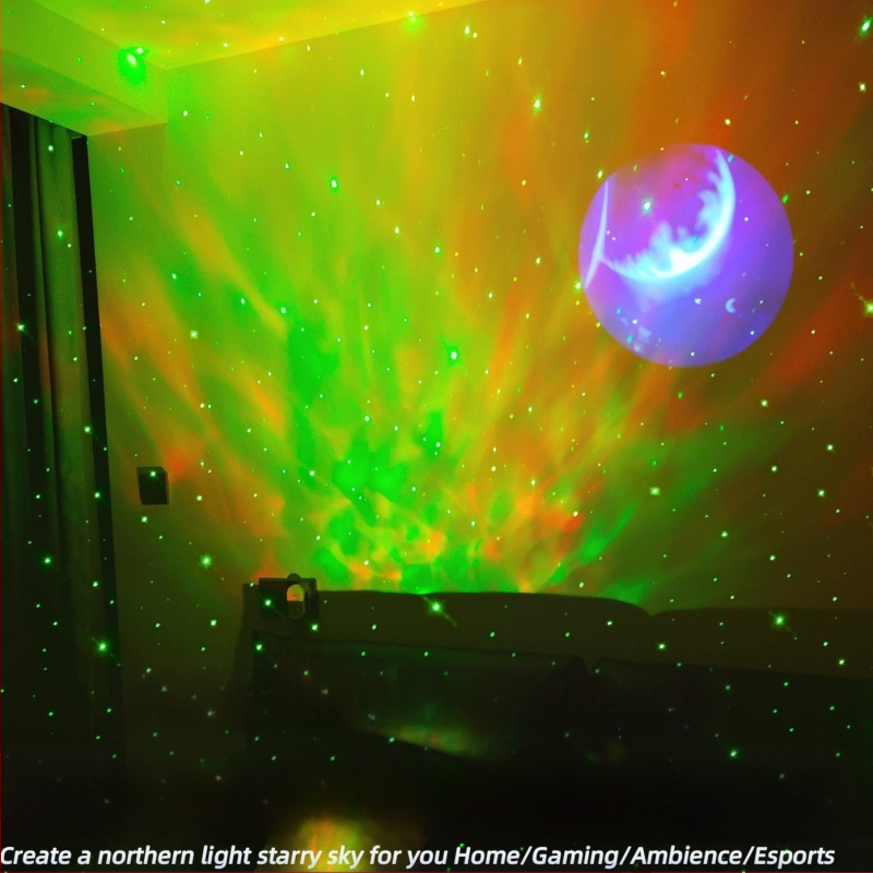 Mėnulio lemputė su žvaigžčių dangaus projektoriumi, USB maitinimas, Bluetooth garsiakalbis, LED atmosferos šviesa, staliniam naudojimui