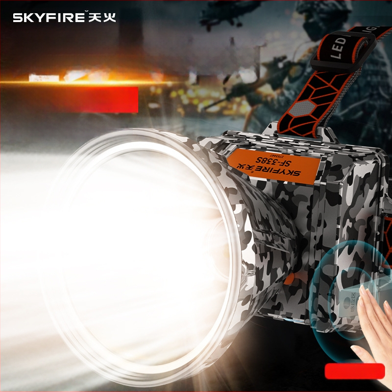 Aliuminio lydinio galvos žibintas, LED šviesa, įkraunama 9000 mAh baterija, rankinis generatorius, tinkamas žygiams, stovyklavietėms, paieškai ir naktiniam žvejybai, spindulio nuotolis iki 500 m
