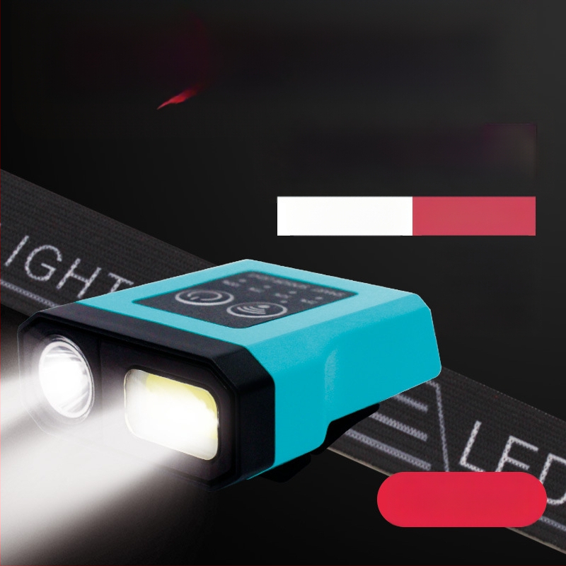 Naktinei žvejybai galvos žibintuvas - įkraunama LED, indukcinis jungiklis, lengvas plastikinis korpusas, veikimo atstumas iki 200–500 m