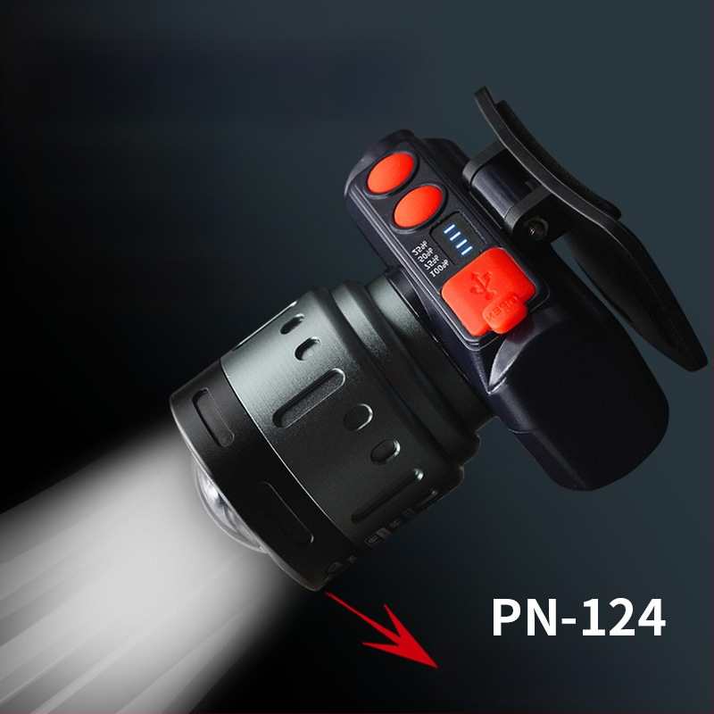 Naktinei žvejybai galvos žibintuvas - įkraunama LED, indukcinis jungiklis, lengvas plastikinis korpusas, veikimo atstumas iki 200–500 m