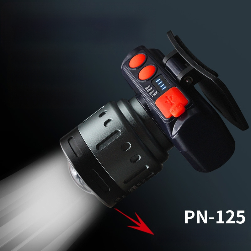 Naktinei žvejybai galvos žibintuvas - įkraunama LED, indukcinis jungiklis, lengvas plastikinis korpusas, veikimo atstumas iki 200–500 m