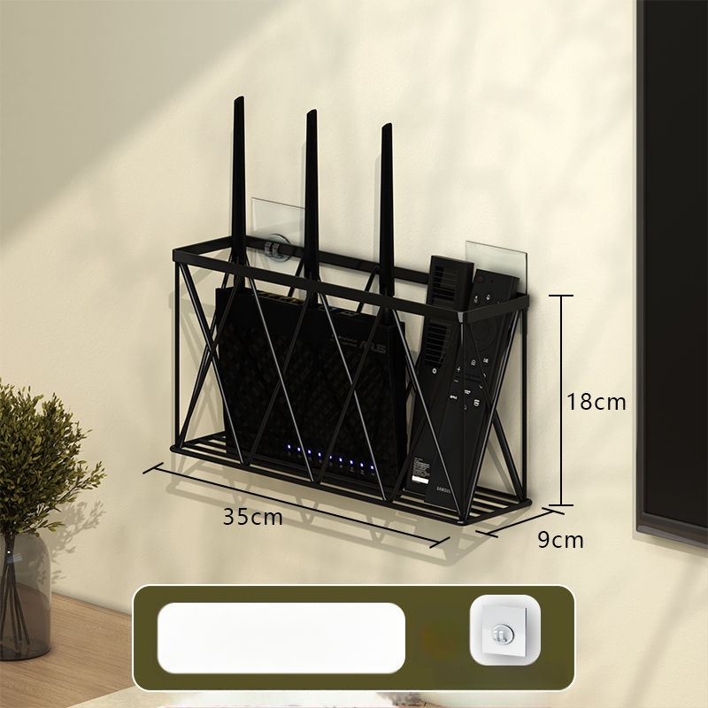 Sienos laikiklis maršrutizatoriui ir set-top dėžei - be gręžimo, anglies plienos, šiuolaikiškas minimalistinis stilius, kabinimas su kilpa, 1-lygio lentyna, tinkamas virtuvei, miegamajam, voniai ir svetainei
