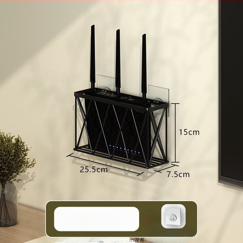 Sienos laikiklis maršrutizatoriui ir set-top dėžei - be gręžimo, anglies plienos, šiuolaikiškas minimalistinis stilius, kabinimas su kilpa, 1-lygio lentyna, tinkamas virtuvei, miegamajam, voniai ir svetainei