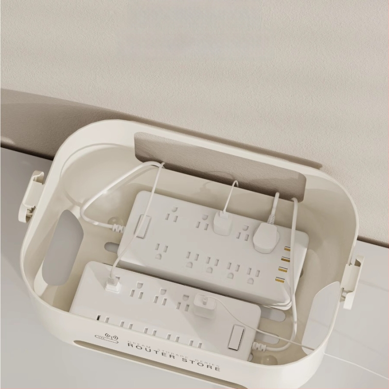 Duomenų kabelių laikymo dėžutė Wi‑Fi maršrutizatoriui ir set‑top dėžutei — stalinis kabelių organizatorius, PP plastikas, modernus minimalistinis dizainas