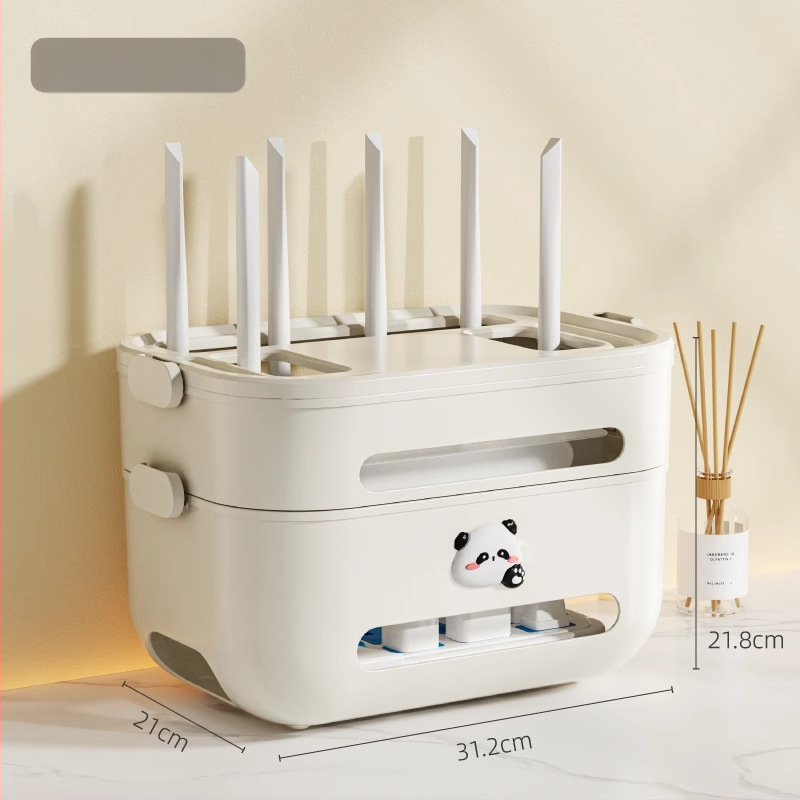 Duomenų kabelių laikymo dėžutė Wi‑Fi maršrutizatoriui ir set‑top dėžutei — stalinis kabelių organizatorius, PP plastikas, modernus minimalistinis dizainas