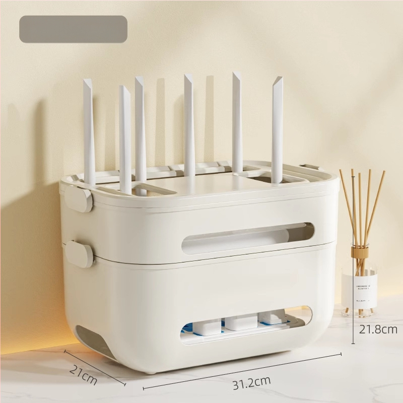 Duomenų kabelių laikymo dėžutė Wi‑Fi maršrutizatoriui ir set‑top dėžutei — stalinis kabelių organizatorius, PP plastikas, modernus minimalistinis dizainas