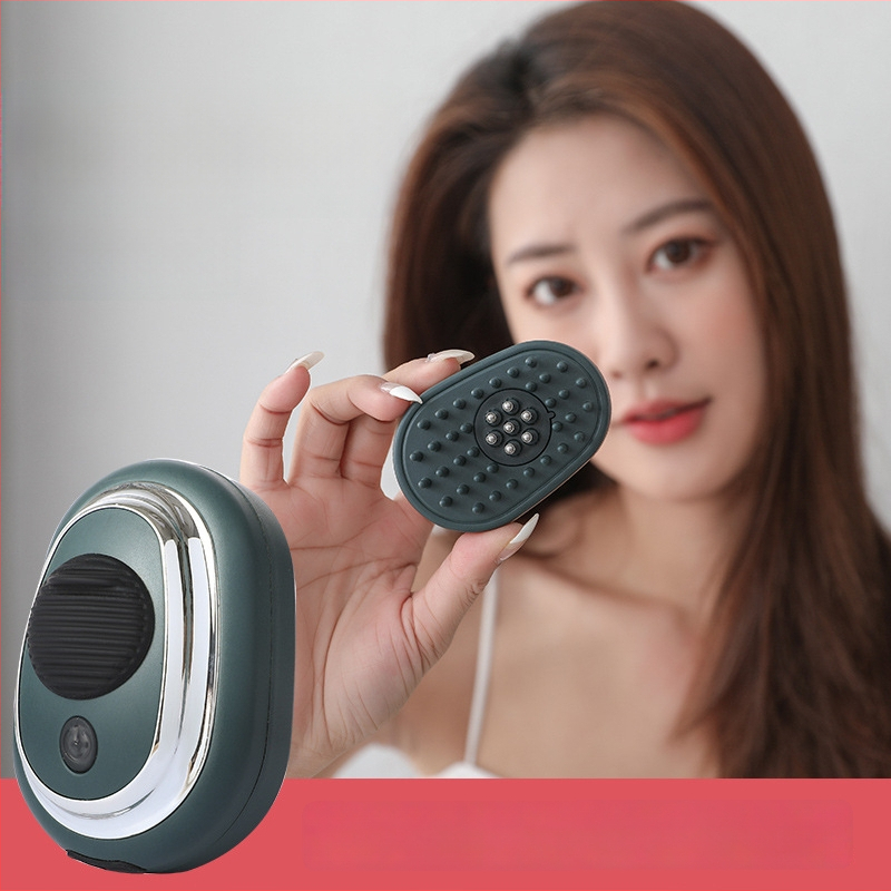 Elektrinis galvos odos masažuoklis su skysčio dozavimo mechanizmu ir ritinėlio kamuoliuko masažu – eterinio aliejaus aplikatorius plaukų priežiūrai, modelis KL-5885B, svoris 109 g, komplekte masažinis šepetėlis, naudojimo instrukcija, įkrovimo laidas