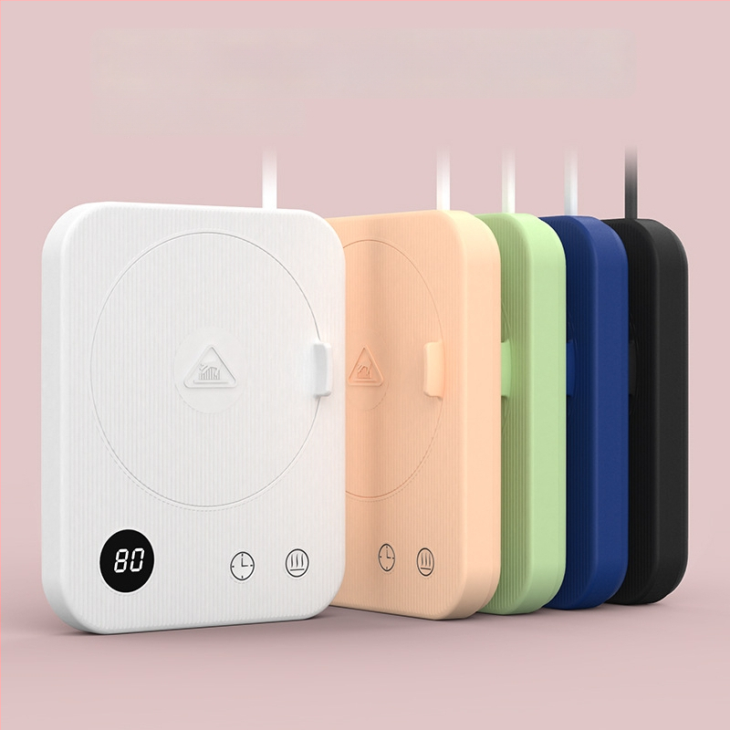 Kavos puodelio šildymo padėklas su 4 temperatūros režimais iki 80°C, prisilietimo valdymas, kintamosios srovės maitinimas, automatinis išjungimas