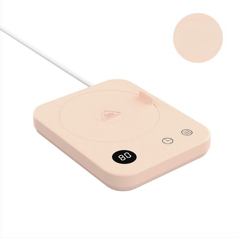 Kavos puodelio šildymo padėklas su 4 temperatūros režimais iki 80°C, prisilietimo valdymas, kintamosios srovės maitinimas, automatinis išjungimas