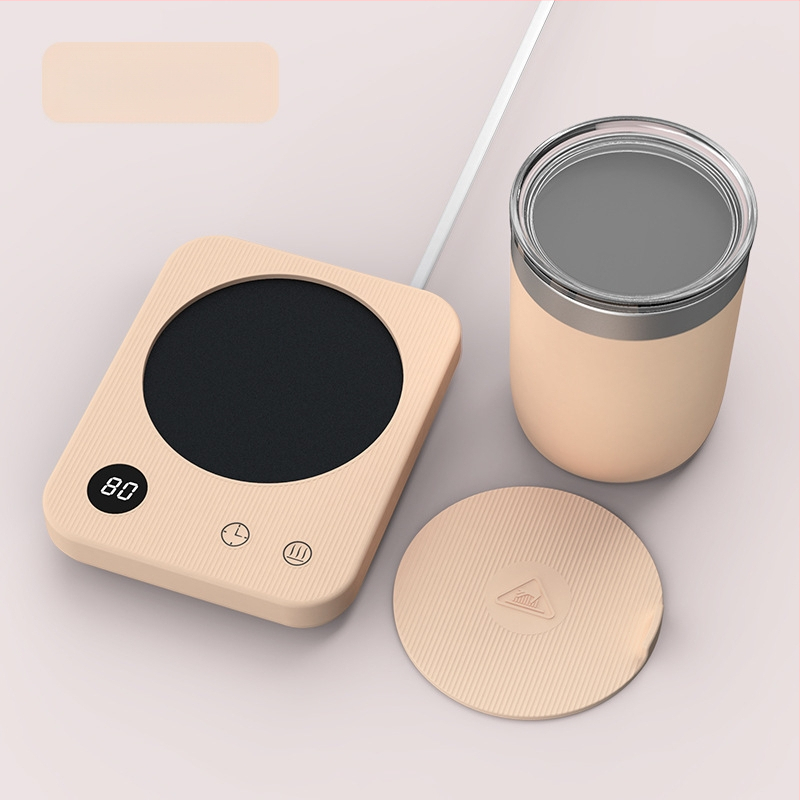 Kavos puodelio šildymo padėklas su 4 temperatūros režimais iki 80°C, prisilietimo valdymas, kintamosios srovės maitinimas, automatinis išjungimas