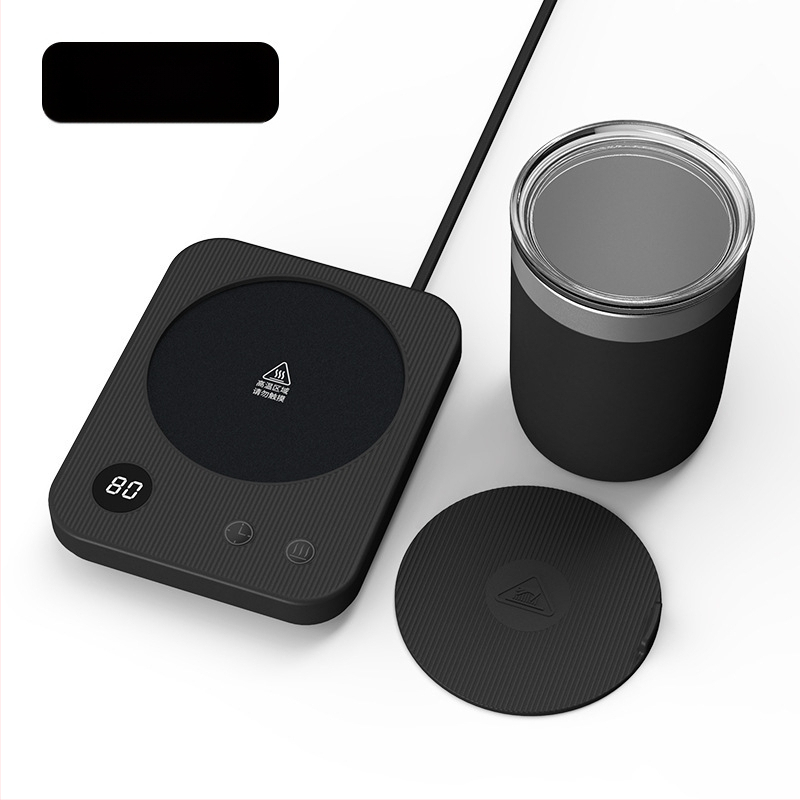 Kavos puodelio šildymo padėklas su 4 temperatūros režimais iki 80°C, prisilietimo valdymas, kintamosios srovės maitinimas, automatinis išjungimas