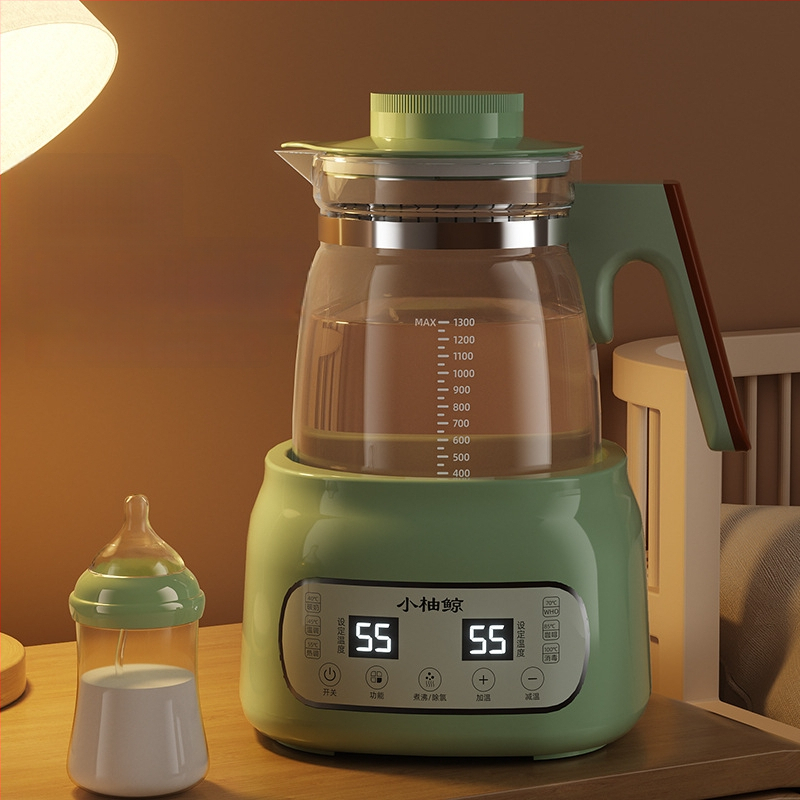 Stiklinis elektrinis puodukas kūdikių pienui – termostatinė kontrolė, lietimui jautrus valdymas, visiškai automatinis pieno šildymas su ekranu ir palaikymo šilumos funkcija