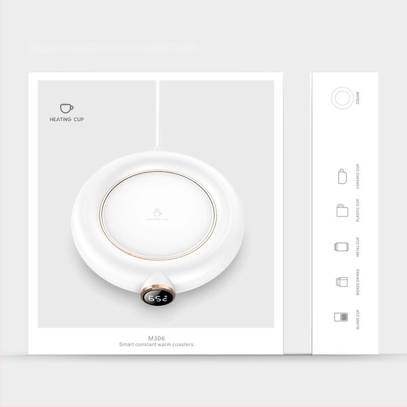 Išmanus puodelio šildymo padėkliukas su plastine apdaila, USB maitinimas, mechaninis valdymas, be automatinio išjungimo, tinkamas biurui ir namams.