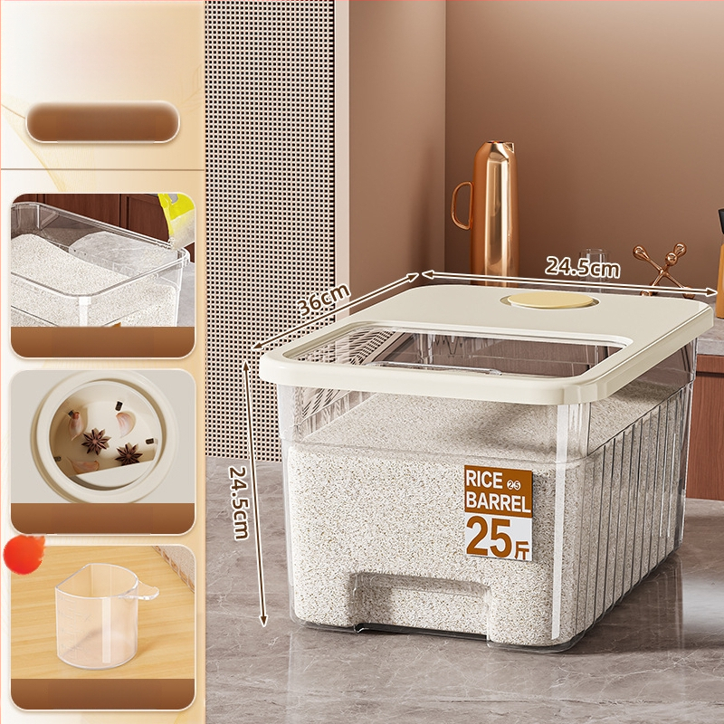 Riisihoiukast suletud, niiskuskindla ja putukakaitsega disainiga; maht 10 l; PP plastik; bränd Star Saint; logotüübi trükkimine võimalik; kuupäeva registreerimine