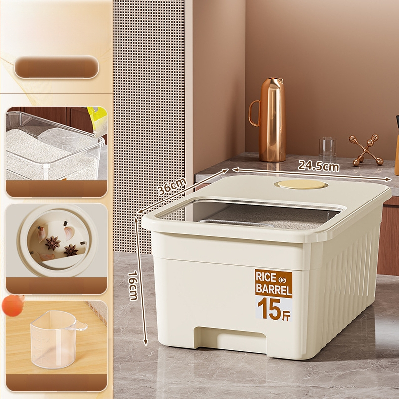 Riisihoiukast suletud, niiskuskindla ja putukakaitsega disainiga; maht 10 l; PP plastik; bränd Star Saint; logotüübi trükkimine võimalik; kuupäeva registreerimine