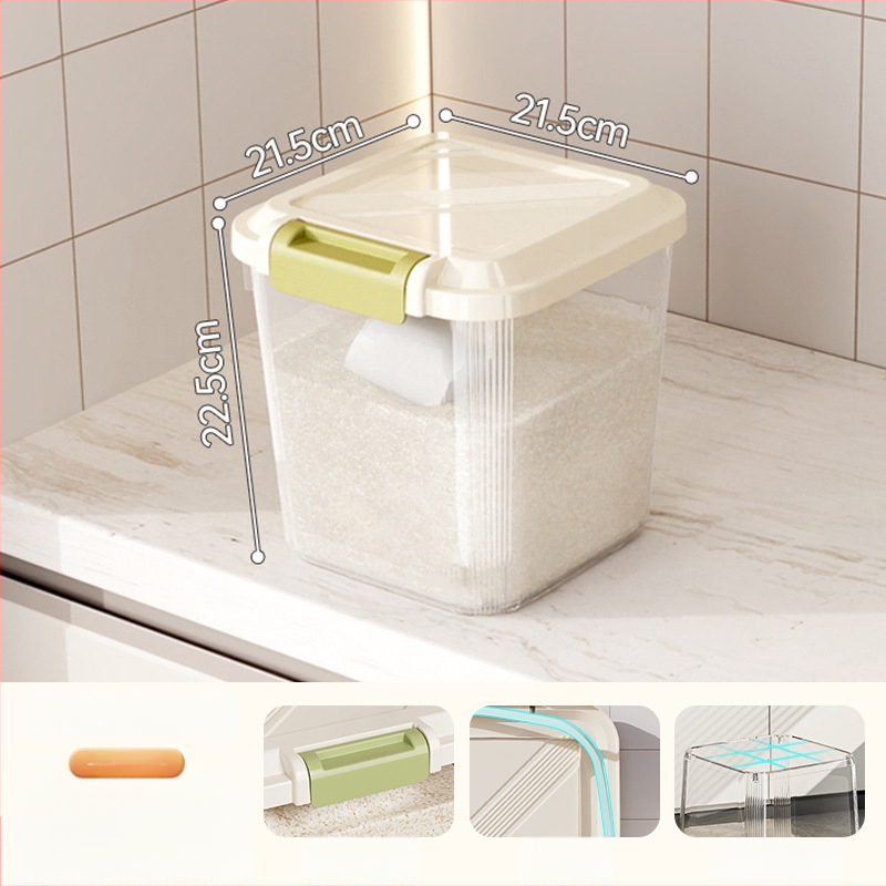 Riisihoidla kast; tihendatud, niiskuskindel ja putukavastane; plastik (PP); maht 10 l või rohkem; logotipi trükkimine on võimalik.