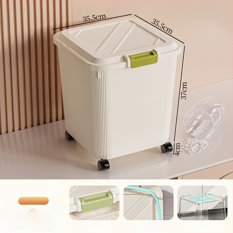 Riisihoidla kast; tihendatud, niiskuskindel ja putukavastane; plastik (PP); maht 10 l või rohkem; logotipi trükkimine on võimalik.