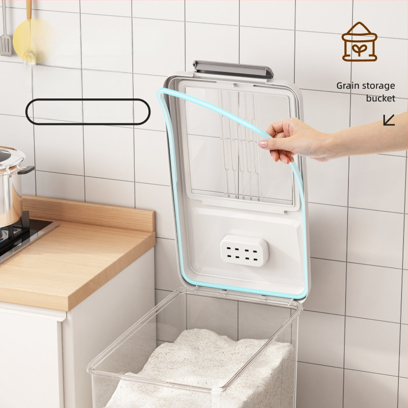 Riisihoidik kaanega; toidukvaliteediga PP-plastikust; suletud, niiskuskindel ja putukaitse; Mu Ming