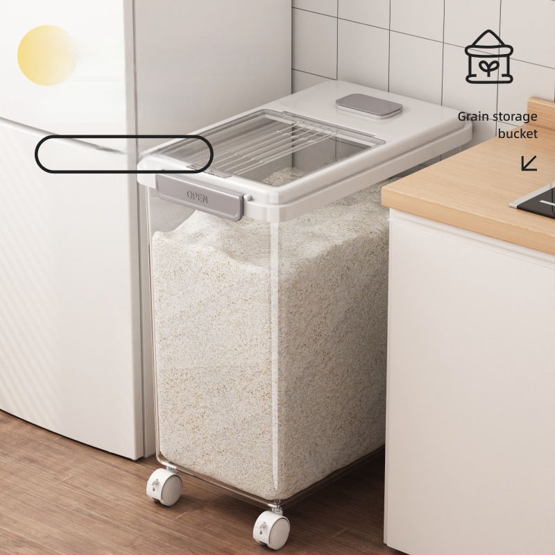 Riisihoidik kaanega; toidukvaliteediga PP-plastikust; suletud, niiskuskindel ja putukaitse; Mu Ming