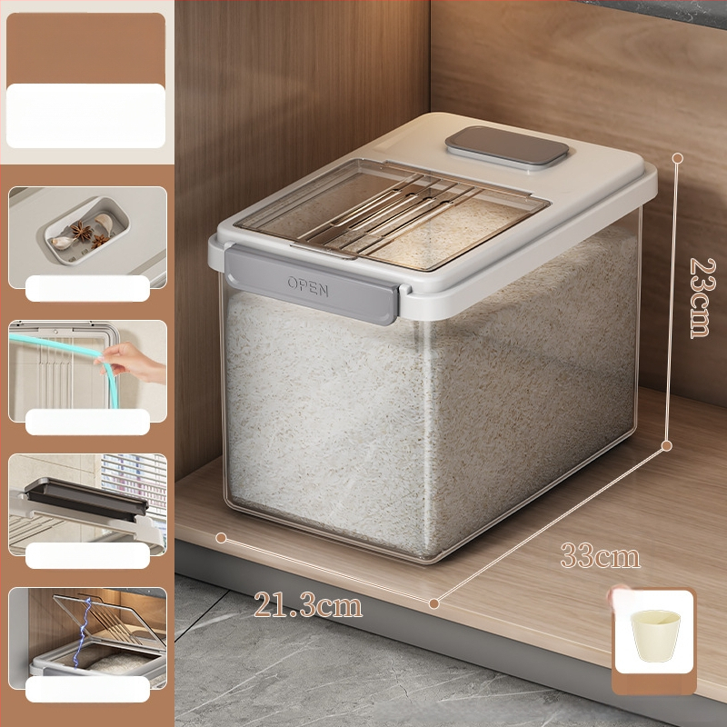 Riisihoidik kaanega; toidukvaliteediga PP-plastikust; suletud, niiskuskindel ja putukaitse; Mu Ming