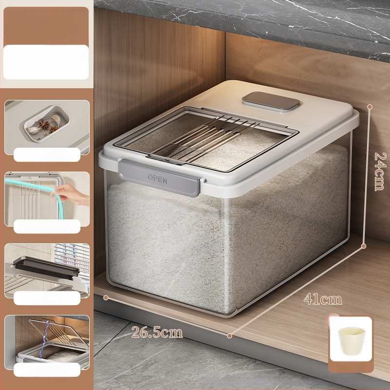 Riisihoidik kaanega; toidukvaliteediga PP-plastikust; suletud, niiskuskindel ja putukaitse; Mu Ming