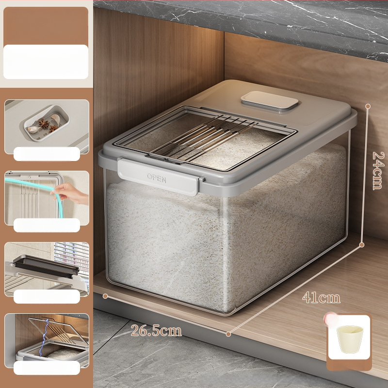 Riisihoidik kaanega; toidukvaliteediga PP-plastikust; suletud, niiskuskindel ja putukaitse; Mu Ming