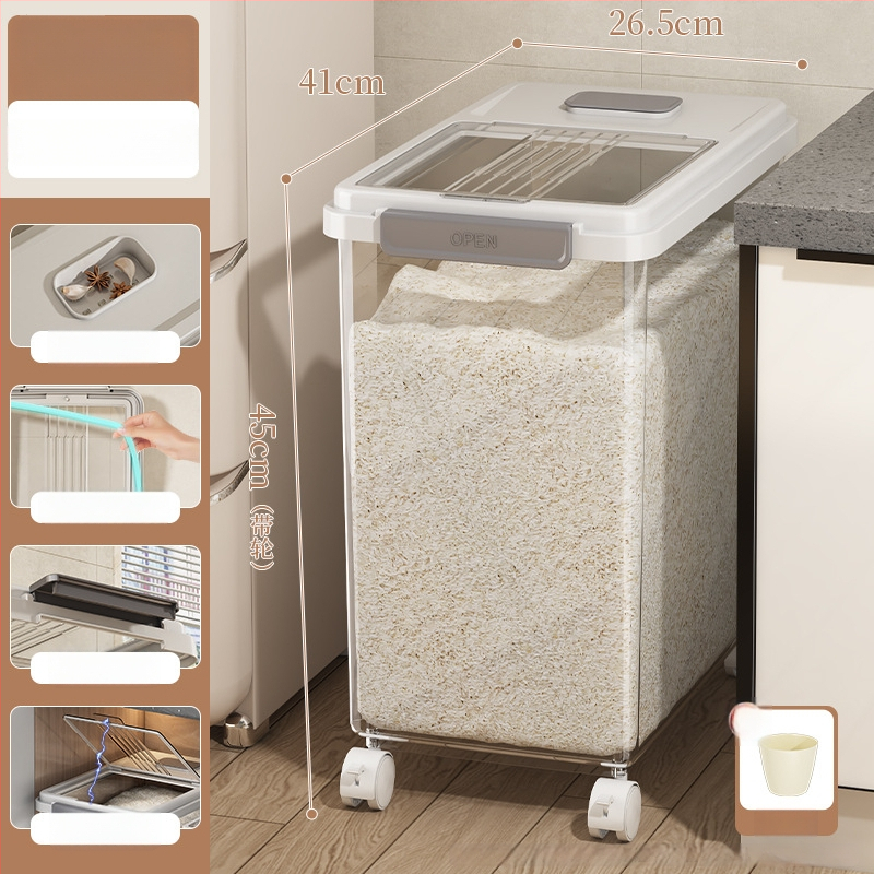 Riisihoidik kaanega; toidukvaliteediga PP-plastikust; suletud, niiskuskindel ja putukaitse; Mu Ming