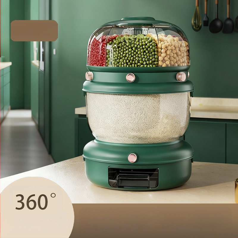 Pöörlev Teravilja Ladu Karp Plast, Kahekihiline Disain, 5–6 L, Suletud, Niiskusest ja Putukavastane, PP Plastik