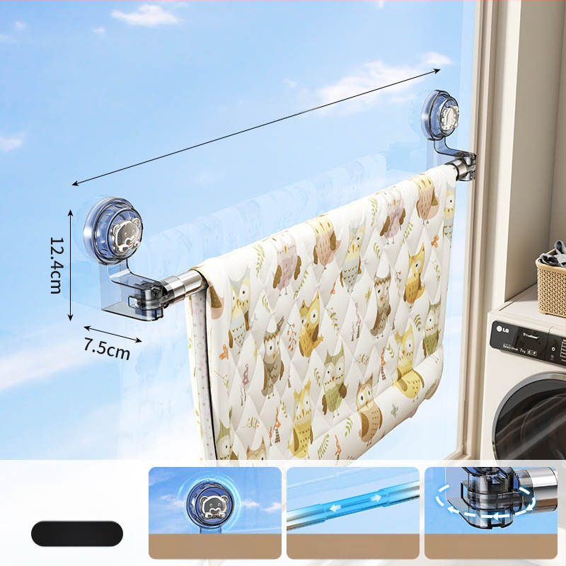 Ištraukiamas balkono drabužių džiovinimo lazda su siurbimo dangteliu, anglies plienas, šiuolaikinis minimalistinis dizainas, prekių ženklas Jia Zhi Wang, modelis 8856