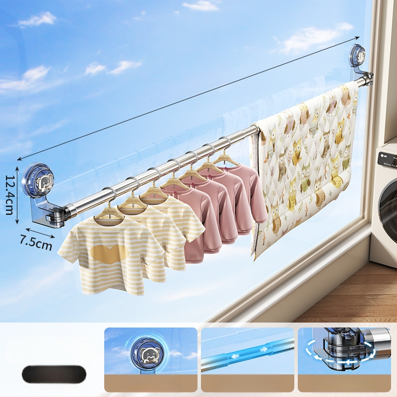 Ištraukiamas balkono drabužių džiovinimo lazda su siurbimo dangteliu, anglies plienas, šiuolaikinis minimalistinis dizainas, prekių ženklas Jia Zhi Wang, modelis 8856