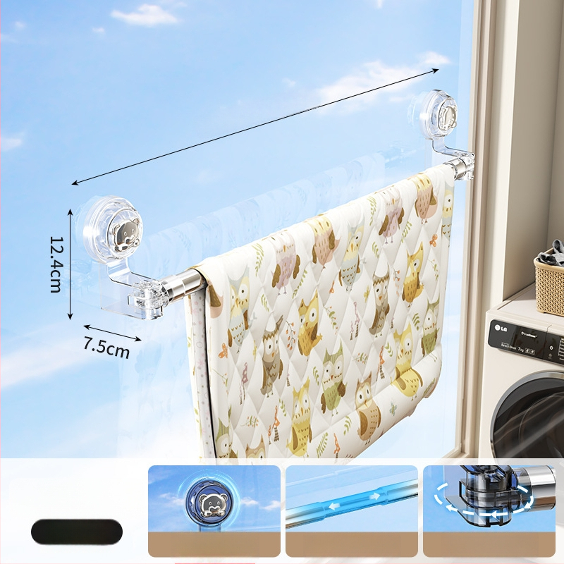 Ištraukiamas balkono drabužių džiovinimo lazda su siurbimo dangteliu, anglies plienas, šiuolaikinis minimalistinis dizainas, prekių ženklas Jia Zhi Wang, modelis 8856