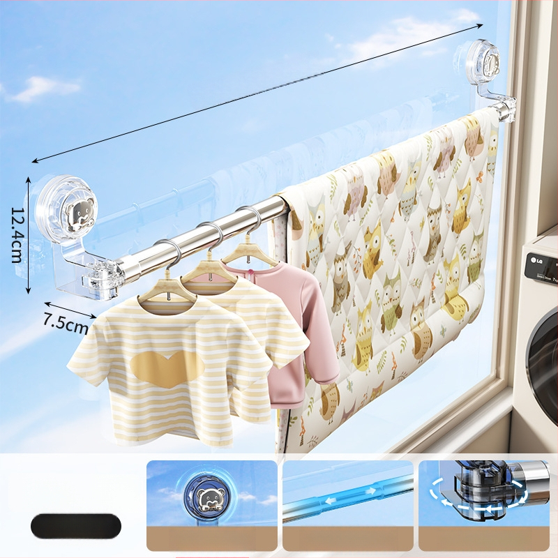 Ištraukiamas balkono drabužių džiovinimo lazda su siurbimo dangteliu, anglies plienas, šiuolaikinis minimalistinis dizainas, prekių ženklas Jia Zhi Wang, modelis 8856