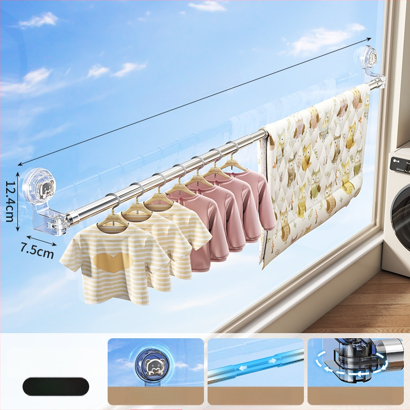 Ištraukiamas balkono drabužių džiovinimo lazda su siurbimo dangteliu, anglies plienas, šiuolaikinis minimalistinis dizainas, prekių ženklas Jia Zhi Wang, modelis 8856