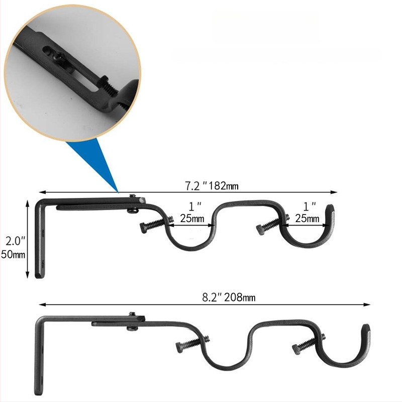 Užuolaidų priedai - reguliuojamas dvigubas laikiklis užuolaidų stiebui, modelis 04-700-0041/42/43/44/45, Geležis, Įtrauktas varžtų rinkinys