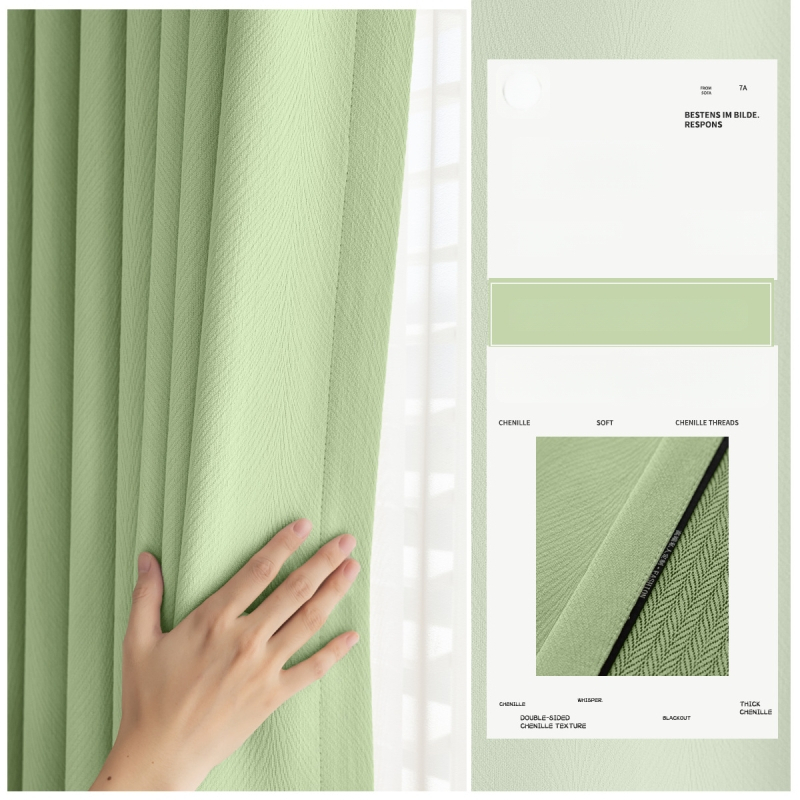 Divpusēja AB Chenille logu aizkars dzīvojamajai istabai, guļamistabai un studijai — poliesters, 90–100% gaismas aizvēršana, svītrainu/ vienkrāsains raksts