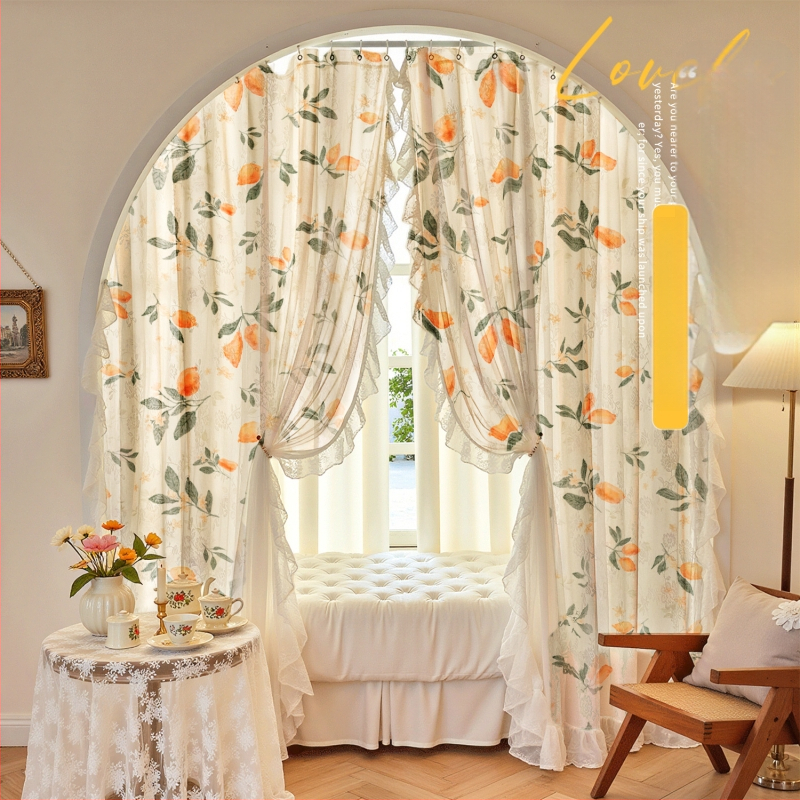 Polüesterist kardina dekoratiivse pitsiga, 40–70% varjutus, kohandatav magamistoale ja tööruumile.