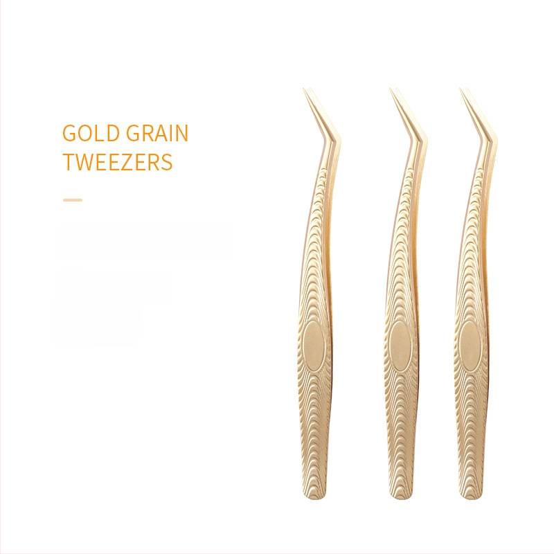 Netikrų blakstienų pincetų rinkinys — nerūdijantis plienas, grynoji masė 18 g, blakstienų pratęsimo pincetės, auksinis plunksnos klipas, grožio įrankiai