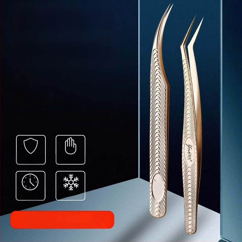 Aukštos tikslumo blakstienų žnyplutės – profesionalūs įrankiai blakstienų priauginimui, komplektas pradedantiesiems, nerūdijančio plieno, Yin color prekė, įgaliota privataus ženklo