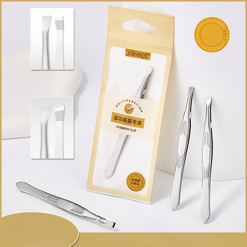 Jiaoposi nerūsējošā tērauda uzacu pincete ar plakano un slīpo žokļu atveri, matu noņemšanai un mākslīgo skropstu kopšanai — kosmētikas rīks