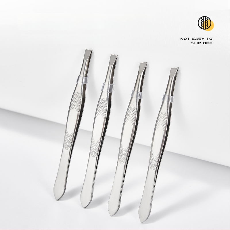 Jiaoposi nerūsējošā tērauda uzacu pincete ar plakano un slīpo žokļu atveri, matu noņemšanai un mākslīgo skropstu kopšanai — kosmētikas rīks