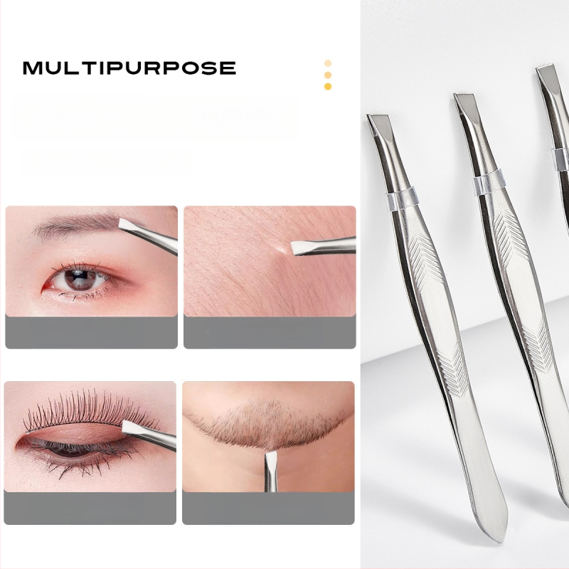 Jiaoposi nerūsējošā tērauda uzacu pincete ar plakano un slīpo žokļu atveri, matu noņemšanai un mākslīgo skropstu kopšanai — kosmētikas rīks