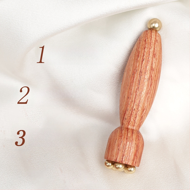 Rankinė akių ir veido masažo lazdelė iš Brazilijos rožių medžio su bronzinėmis karoliukais, lotus formos, be elektros, bendram naudojimui