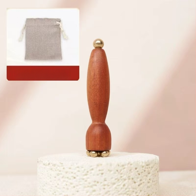 Rankinė akių ir veido masažo lazdelė iš Brazilijos rožių medžio su bronzinėmis karoliukais, lotus formos, be elektros, bendram naudojimui