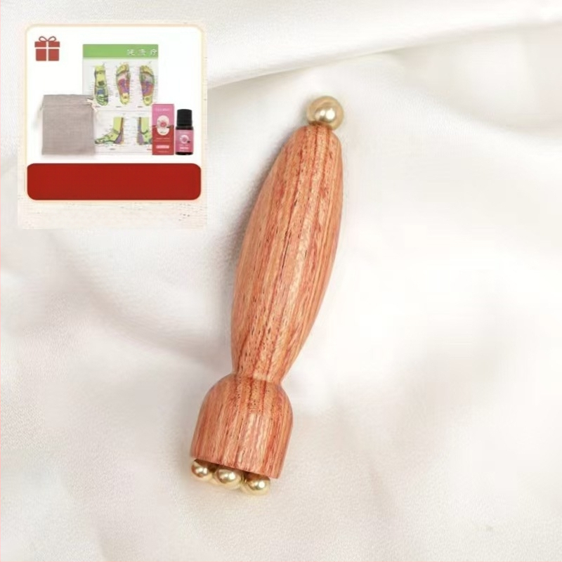 Rankinė akių ir veido masažo lazdelė iš Brazilijos rožių medžio su bronzinėmis karoliukais, lotus formos, be elektros, bendram naudojimui