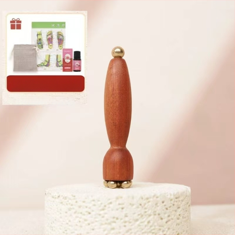 Rankinė akių ir veido masažo lazdelė iš Brazilijos rožių medžio su bronzinėmis karoliukais, lotus formos, be elektros, bendram naudojimui